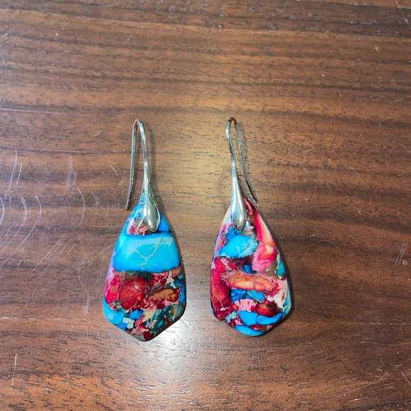 Polymer Clay Drop Earrings with Gold Tone Hardware. - Picture 2 of 3